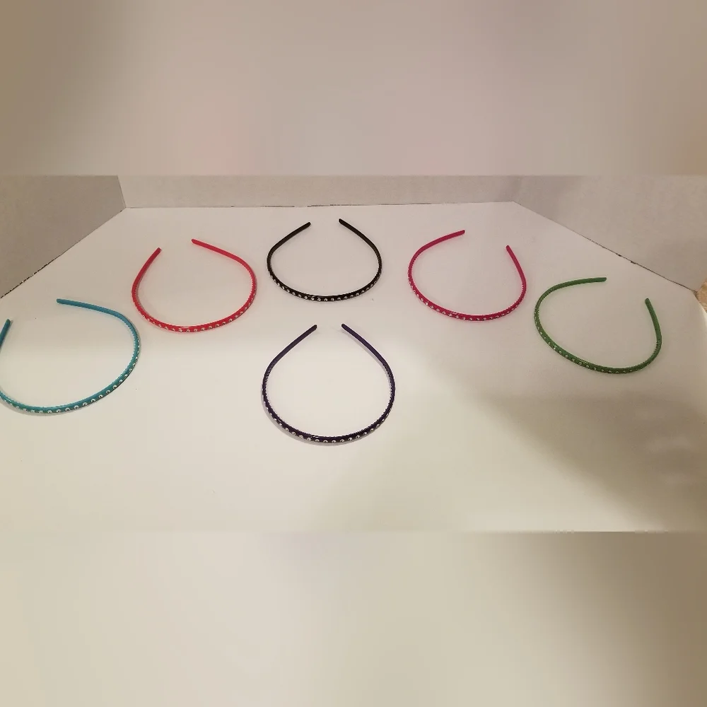 Crystal Studded Headbands  - 6 Plastic headbands with rhinestones
